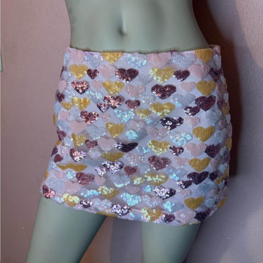 Windsor Pink Sequin Heart Mini Skirt NWT